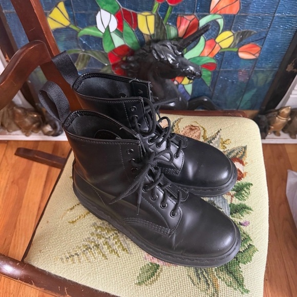 Dr. Martens Shoes - Dr. Martens Black Lace-Up Combat Boots Women's 8 Mono Black on black Moto